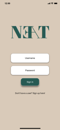 Mobile display of log in page on the neat app