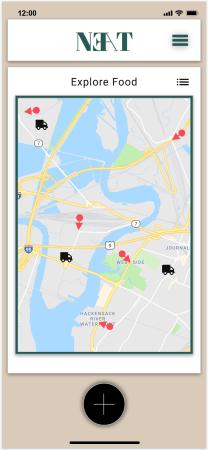 Mobile display of map viewtype showing foodtrucks and givers
          near you on the neat app