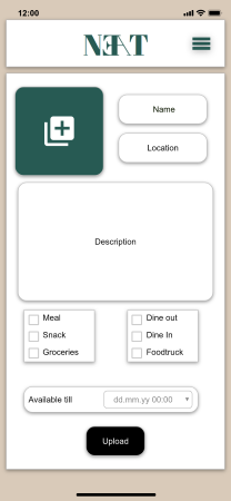 Mobile display of upload food page on the neat app