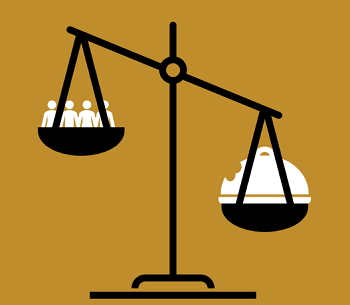 Weigh scale weighing worth of people's life and amount of food waste